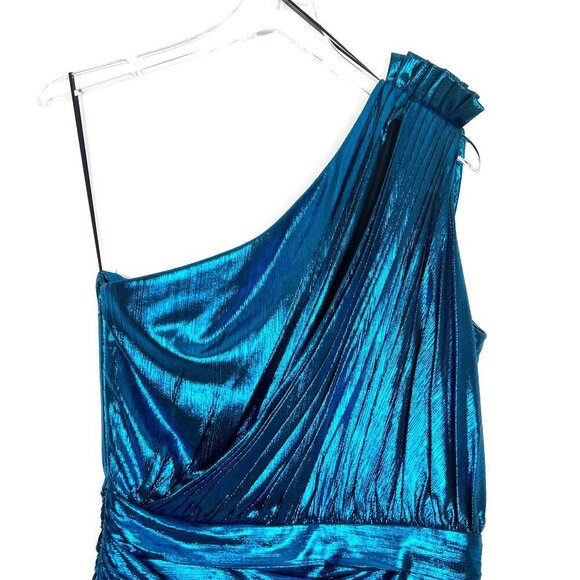 NWT Retrofete Cassia Ruched Cut Out One Shoulder Metallic Cocktail Dress. Size M - Picture 3 of 15